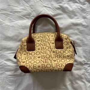Dooney & Bourke Tan and Brown Mini Bag with Text Pattern